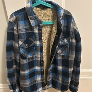 Eddie Bauer Black and Gray Plaid Jacket with Sherpa Lining